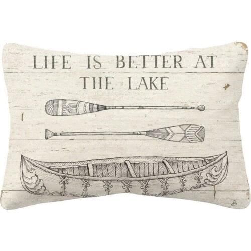 Lake Sketches Cushion Cover Hand Painting LIFE IS BETTER AT THE LAKE Print Linen Lumbar Pillow Case