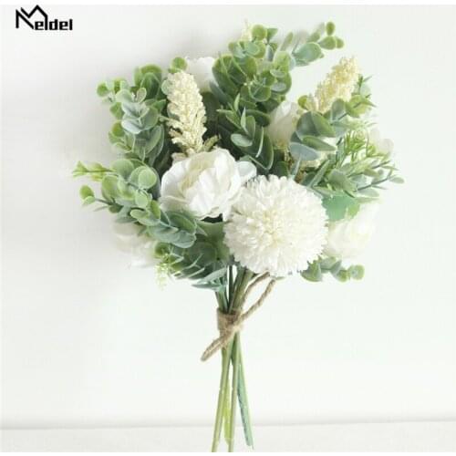 Meldel Silk Peony Lucky Ball Artificial Silk Flower Home Decoration Wedding Fake Flower Bouquet Party Accessories Decor Flowers