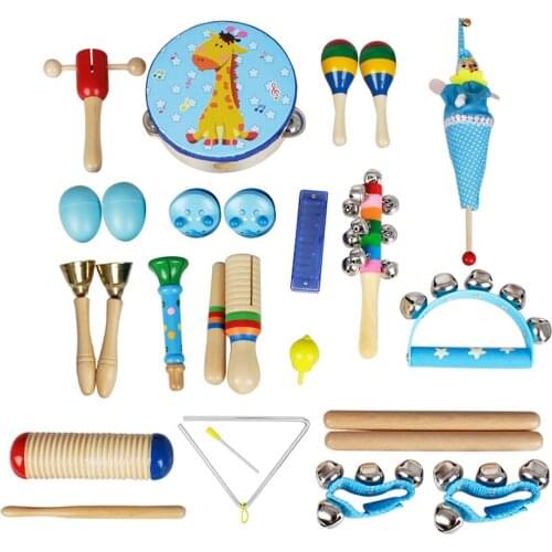 Musical Toys Percussion Instruments Band Rhythm Kit for Kids Children Toddlers with Tambourine Wooden Guiro Handbells Maracas