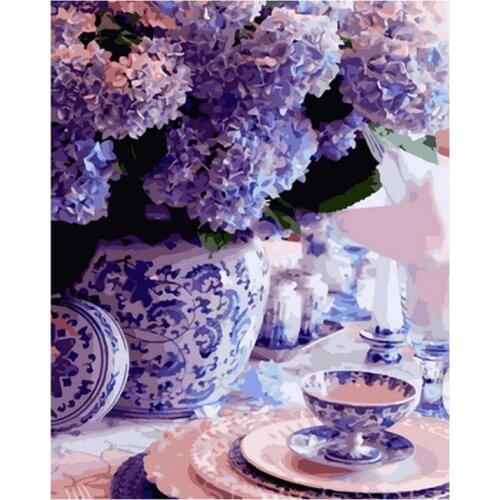 Frameless diy painting by numbers picture by numbers for home decor still life painting 4050cm Hydrangea
