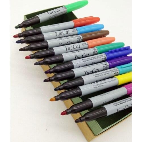 12 Pcs Set Yue Cai Oil Marker Pens Colored Markers Art Pen Permanent Colour Marker Pen Office Stationery