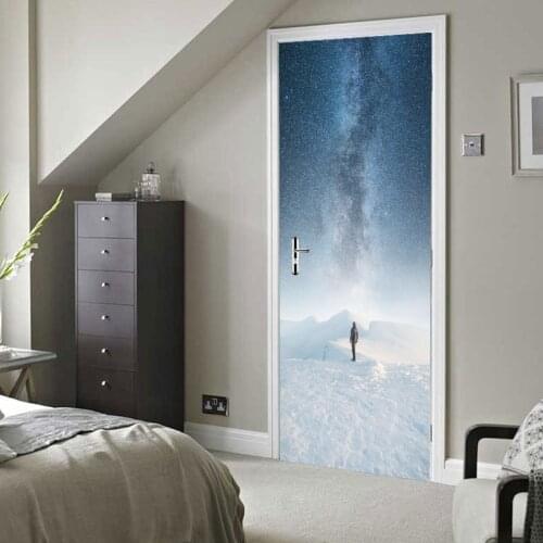 2pcs/set Winter Snow Door Stickers Landscape Style Wallpaper Bedroom Living Room Scenery Waterproof Decals Home Decor