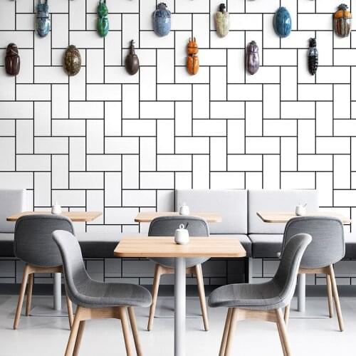 Nordic Ins Black White Stripesquare Wall papers home decor Lattice White Brick Wallpaper for Living Room bedroom Shop Walls