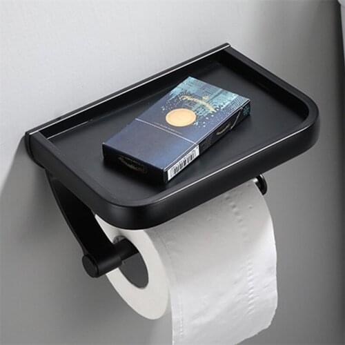 Wall Mounted Black Toilet Paper Holder Tissue Paper Holder Roll Holder With Phone Storage Shelf Bathroom Accessories
