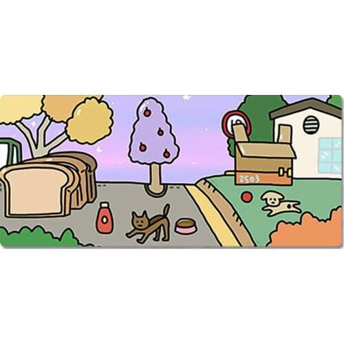 90x40cm 35.43x15.74 Inch Super Large Size Cute High Definition Cartoon Cat and Dog Pattern Table Mat Non-slip Mouse Pad