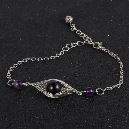 New Fashion Handmade Eye Charm Bracelet For Women Natural Stone Amethysts Crystal Tiger Eye Bead Bracelets Ladies Jewelry Gift