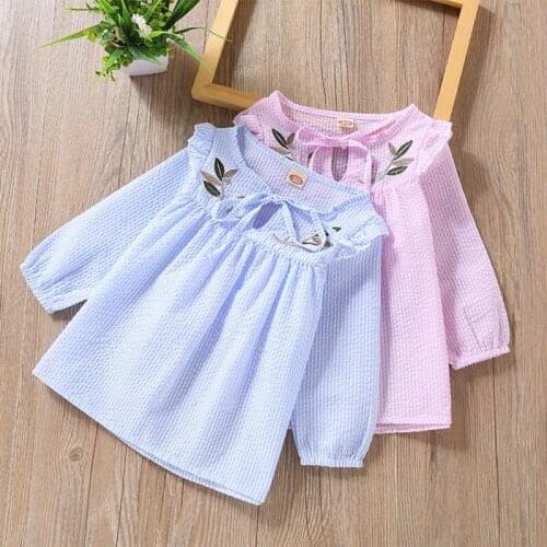 Baby Girl Clothes Spring Autumn Kids Girls Korean Version Fashion T-Shirt Cotton Embroidered Long Sleeve Striped T-Shirt