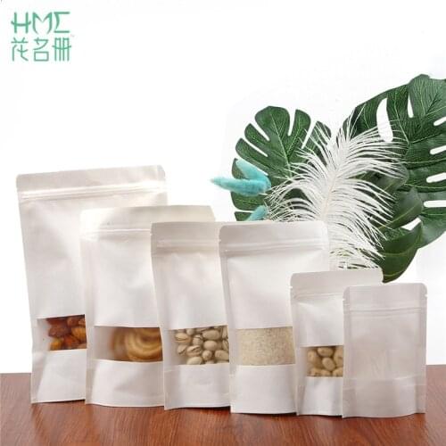Wholesale 10pcs White Crafts Bag Candy Cookie Gift Bag Zipper Transparent Window Birthday Party Candy Packing Bag Pouch Gift Box