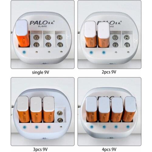 PALO original 9V li-ion rechargeable battery 6F22 9V lithium battery rechargeable+LED smart 9V lithium battery charger