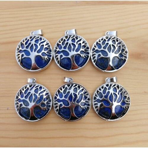 Wholesale 12pcs/lot fashion natural lapis lazuli stone alloy tree of life Pendants for jewelry accessories marking free shipping