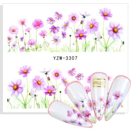 Simple Flowers Nail Stickers Decal Watercolor Green Leaves Sliders Wrap DIY Manicuring Nail Watermark Tips