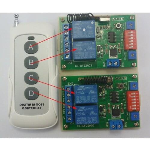 DC12V RF Access Control RF Motor Control 4 Buttons Remote Controls 2 pcs Receiver relay board