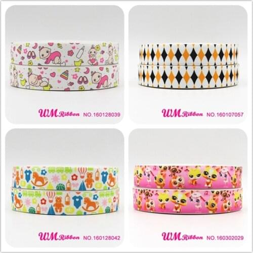 Q&N ribbon 7/8inch 22mm Boom Bam Printed Grosgrain Ribbon Webbing 50yards/roll For Hair Tie Free Shipping