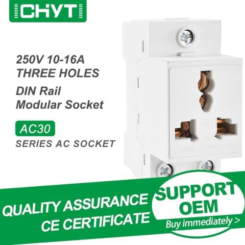 Free Shipping CHYT AC30 EU And AU Type 35mm Din Rail Mount AC 250V 10A-16A 2/3/ Pin Plug Modular Socket Connector