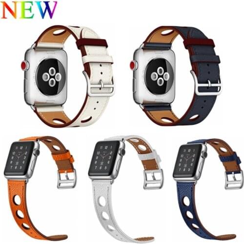 Herm Logo Genuine Leather Watch Band Strap for Apple Watch Series 5 4 3 2 1 44MM 40MM 42MM 38MM Replacement for iWatch Bracelet