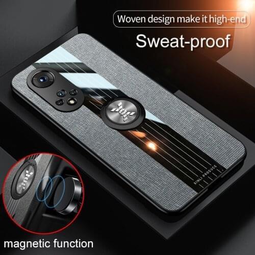 Luxury Cloth Phone Case For Huawei Mate40 30 9 8 Pro+ 20X Y6P Honor 50 Plus SE Magnetic Car Holder Cover Ring Holder Fabric Case