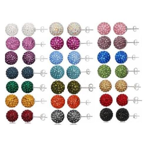 30pair/lot 10mm micro disco ball mixed white multicolor stainless steel Crystal Beads stud earrings silver plated op56