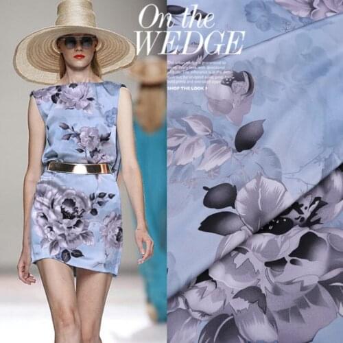 Silk Stretch Satin Printed Fabric Mulberry Silk Drape Soft Breathable Dress Apparel Jumpsuit Natural Fabrics by Meter