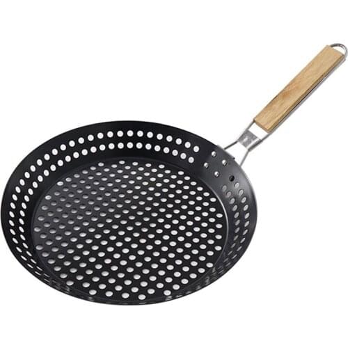 1Pc Outdoor Camping Foldable Round Frying Pan Picnic BBQ Heat Resistant Steak Grilled Skillet