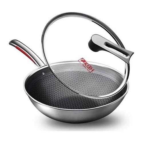 Wok Household Western-style Stainless Steel Composite Multi-layer Bottom No Oil Fume No Coating Non-stick Pan Easy To Clean