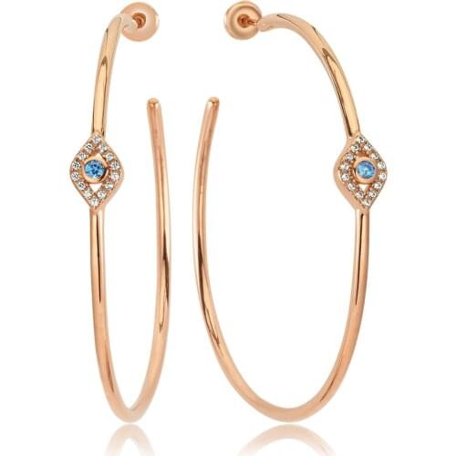 Valori Jewels Sweet Evil Eye, Zirconia White And Fancy Blue Gemstone, Rose Gold Plated, Sterling Silver Hoop Earrings