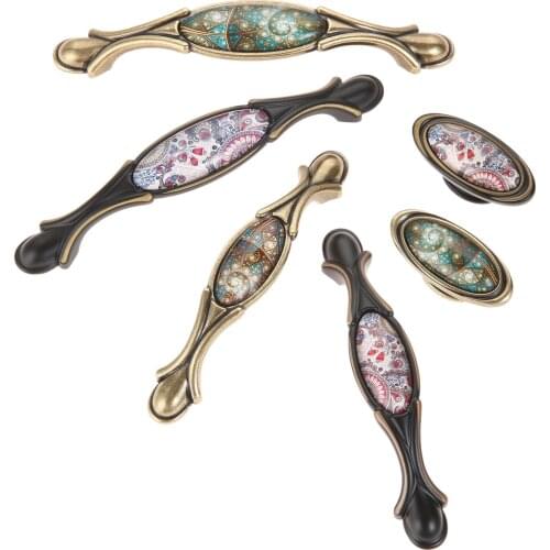 Vintage Furniture Handles single hole Zinc Alloy Glass elegant Kitchen Cabinet Knobs Wardrobe Cupboard Door Handle Drawer Pulls