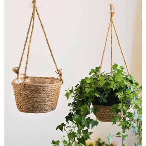 Hanging Jute Rope Planter Woven Plant Storage Basket Indoor Outdoor Flower Holder Macrame Plant Hangers Modern Home Decor