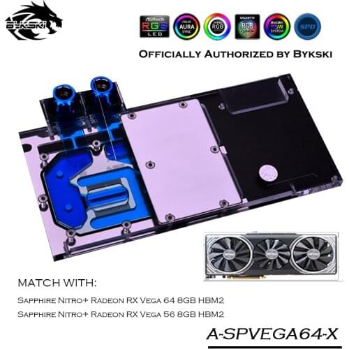Bykski A-SPVEGA64-X Full Cover GPU Water Block For VGA Sapphire RX Vega 64 8G HBM2 Graphics Card Watercooling Heat Sink