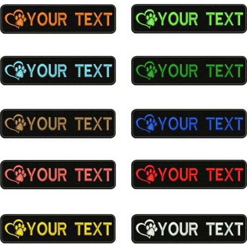 Love Shape Dog Paw logo Dog footprints 10X2.5cm Embroidery Custom Name Text Patch Stripes badge Iron On Or Velcro For Dog Collar