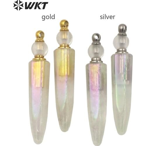 WT-P1620 Wholesale New Shape Bottle Pendant Long Crystal Quartz Point Essential Oil Bottle Pendant Aura Spirit Stone Pendant