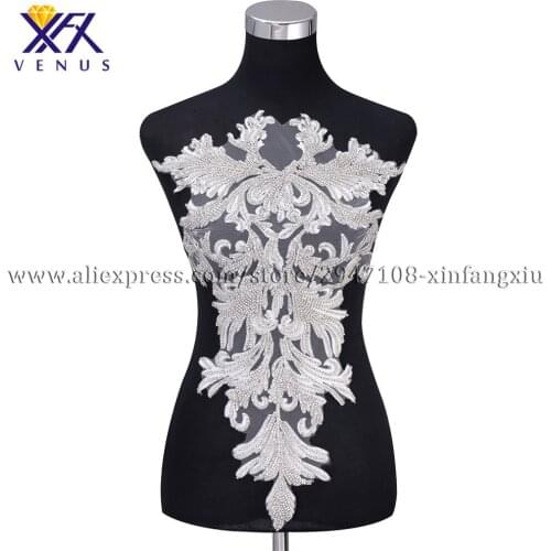 XFX VENUS 1pc women fashion Handmade crystal bodice applique Flowers Embroidery Patches Wedding Clothes crystal bodice applique