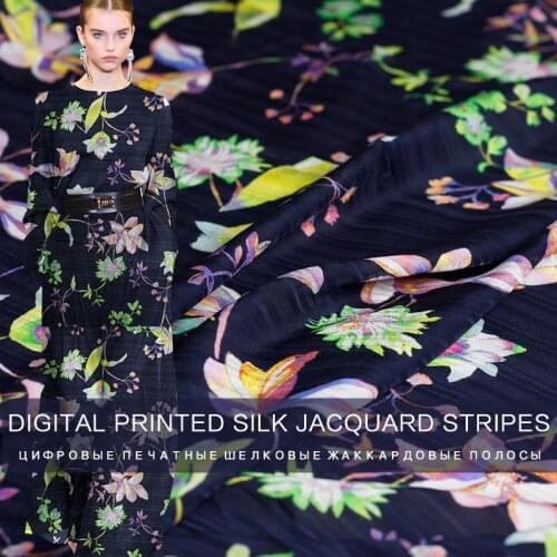 Pearlsilk 14momme Jacquard Stripe Crepe de Chine 100% Silk Materials Shirt Dress DIY clothes fabrics Freeshipping