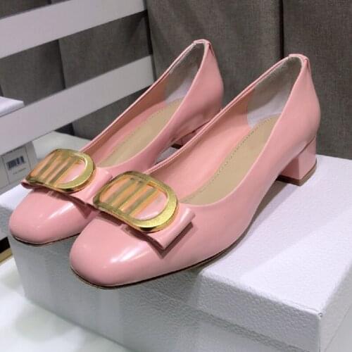 Spring Women Shoes Ladies Yellow Pumps Bow Knot Chaussure Fashion Middle Heels Round Toe Mary Janes Shallow Solid Color