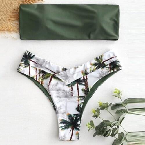 Sexy Women Summer Swimming Suit Two Piece Split Bikini Set Coconut Print Padded Swimwear Bathing Swimsuit Beach Wear Biquini