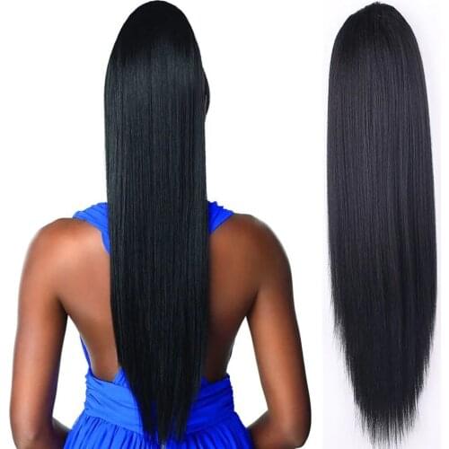 Long Yaki Straight Drawstring Ponytail For Women Synthetic Fake Hair Pony Tail Wig Hairpieces Clip In Hair Extension