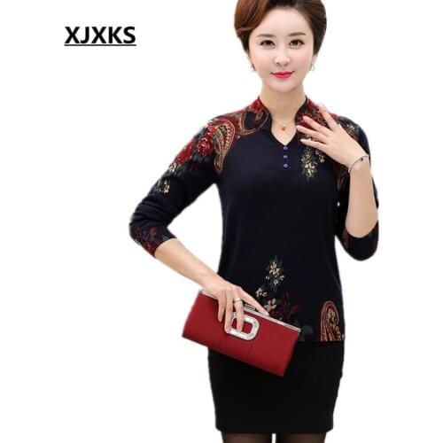 Sweater women ladies knitted tops wool and cashmere print middle aged women sweaters and pullovers 622