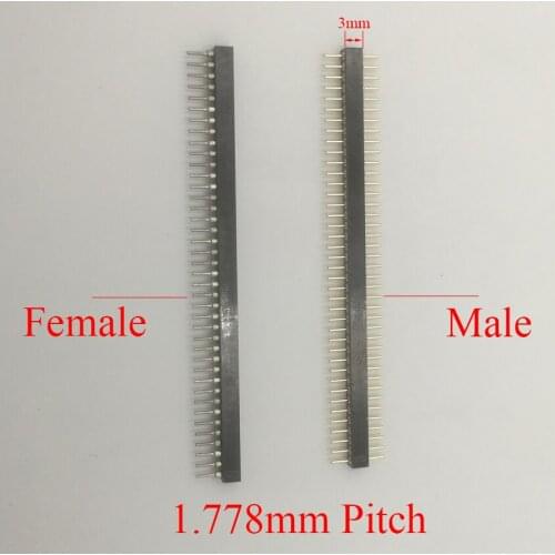1*40 1x40 Pin 40P 1.778mm Pitch 3mm Height Single Row Circular Round Hole Straight Male Female Socket Pin Header Connector