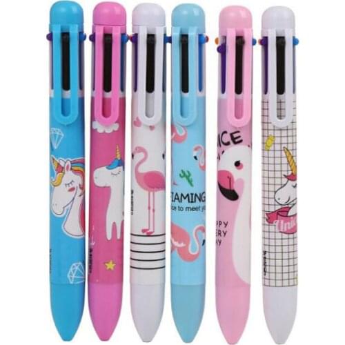 2pc Six Color Ballpoint Multi-Function Unicorn Flamingo Ball Pen Office School Supplies Stationery Student Graffiti Painting Pen