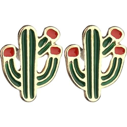 2020 New Fashion cactus Metal Stud Earrings Trendy Geometric Cute Stud Earrings for Women Girls Jewelry Gift for Girls