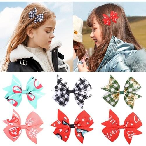 3.9 Inches Baby Girl Plaid Bowknot Hair Clips Children Christmas Hairpin Princess Headwear Birthday Party Decoration Photo Props