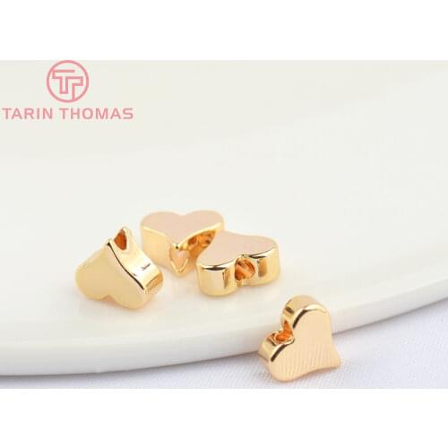 20PCS 5.5x4.5x2.5MM Hole 1.2MM 24K Gold Color Plated Brass Heart Beads Diy Jewelry Findings Accessories