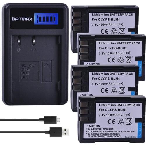 4Pcs 1800mAh PSBLM1 BLM1 BLM-1 Battery Accu+ LCD USB Charger for Olympus C-5060 C-7070 C-8080 E-30 E-300 E-330 E-500 E-510 E-520