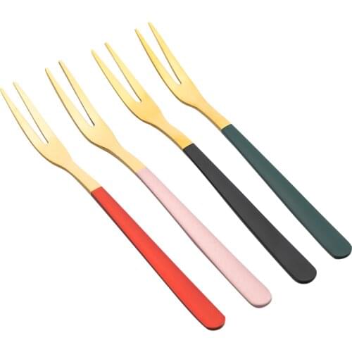 4 Pcs/Set European Style Stainless Steel Fruit Fork Set Gold Dessert Forks For Kids Cake Salad Snack Party Kitchen Flatware