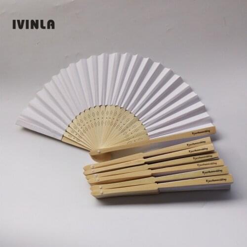 50Piece/Lot personalized wedding white paper hand fan Wedding Favours Wedding Paper Fan