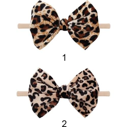 2pcs Leopard Velvet Hair Bows Nylon Headband for Girls Newborn Elastic Spring Soft Baby Hair Band Kids New Hair Accessories 2021