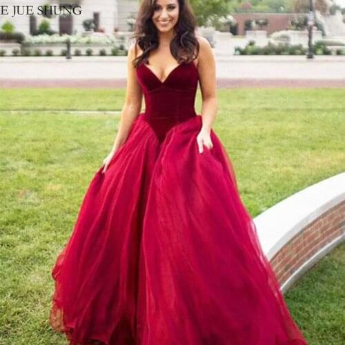 E JUE SHUNG Burgundy velvet simple Wedding Dresses V-neck Lace Up Back Wedding Gowns Beach Bride Dresses