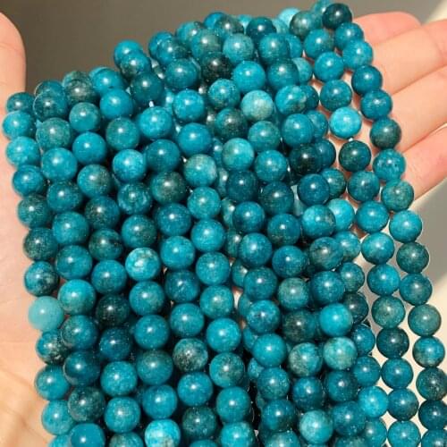 Blue Apatite Stone Beads Smooth Round Loose Spacer Beads For Jewelry DIY Making Bracelet Earrings Accessories 15'' 6 8 10mm