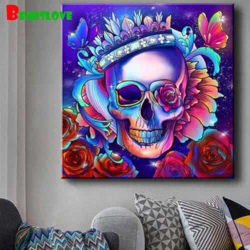 Skull Rose Flower Art Diamond Painting Full Square Round 5D DIY Embroidery Rhinestone Cross Stitch Environmental Crafts B143