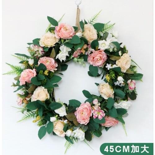 Dia 45cm Farmhouse Decor Simulation Peony Flowers Wreath for Home Flower Shop Decorations Wedding Christmas Garland Flowers