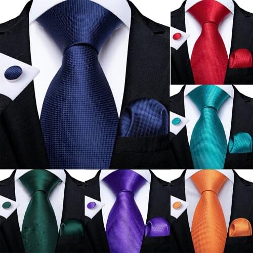 DiBanGu Mens Necktie Red Green Blue Solid Designer Silk Wedding Tie For Men Hanky Cufflinks Tie Set Fashion Bussiness Party